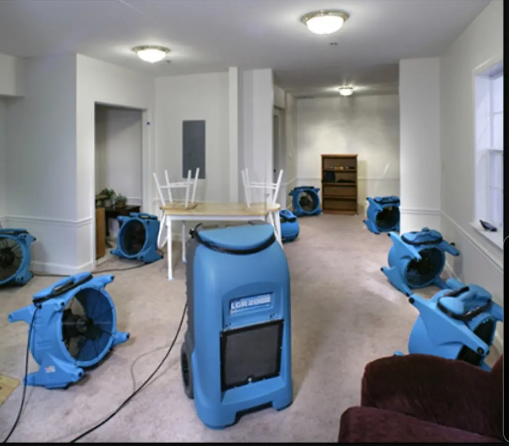 Air movers and dehumidifier setup for Water Extraction & Removal in Cleveland